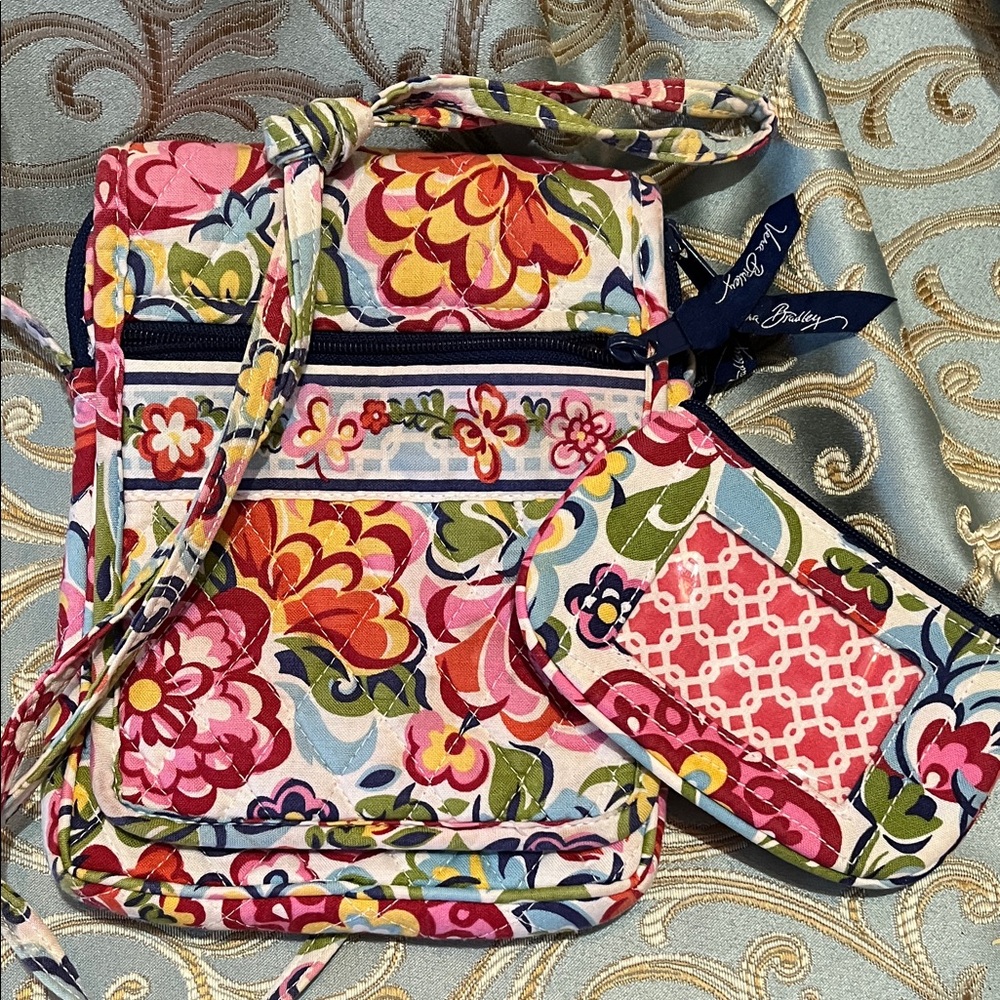 Vera Bradley Pink and Green Floral Crossbody Bag